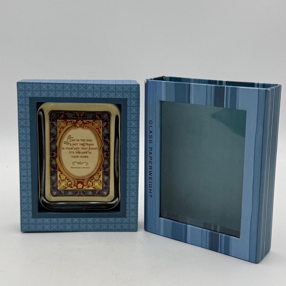 Punch Studio Abraham Lincoln Quote Glass Paperweight in Gift Box Blue Gold